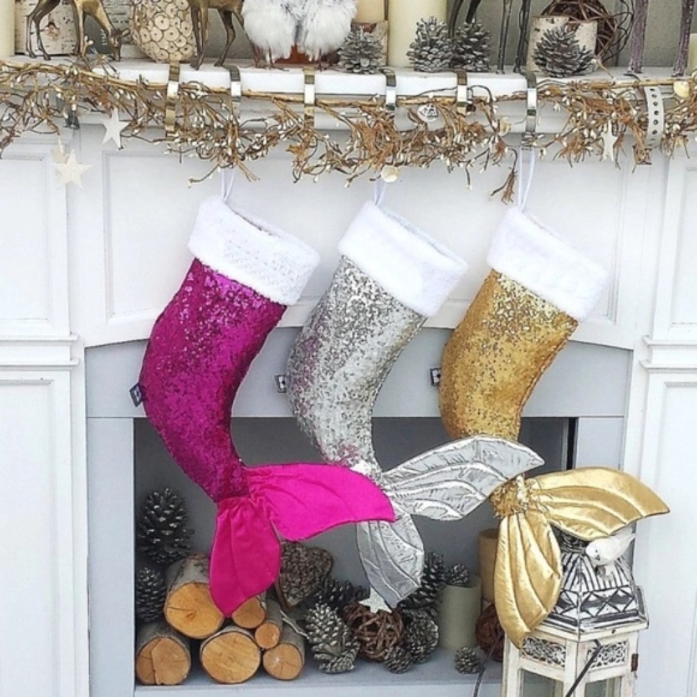 Mermaid Tail Christmas Stocking - Silver - Picture 2 of 3